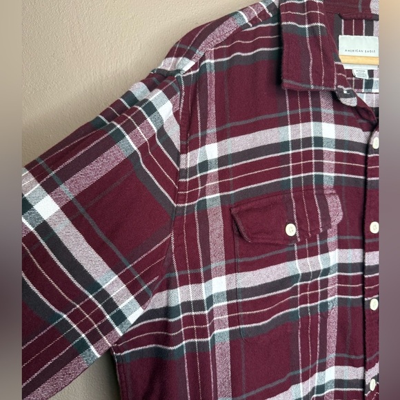 American Eagle Men's Burgundy Super Soft Plaid Flannel Shirt XL 100% Cotton Fall - Picture 3 of 13